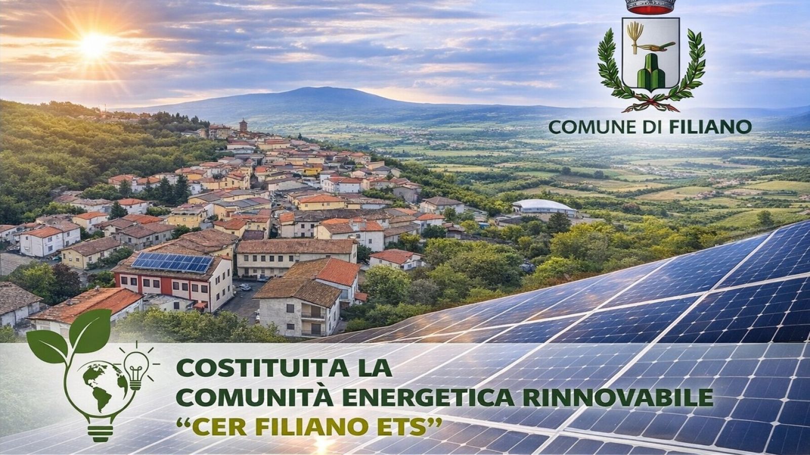 FILIANO, NASCE LA COMUNITÀ ENERGETICA RINNOVABILE “CER FILIANO ETS”
